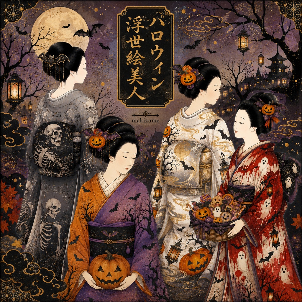 ハロウィン 〜浮世絵美人〜 コラージュ素材