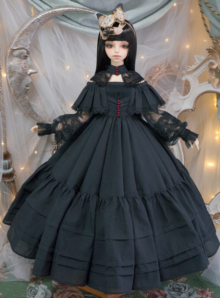 SD~DDサイズ・ドレスセットSophia【生地:ポリエステル/黒】パール3色展開