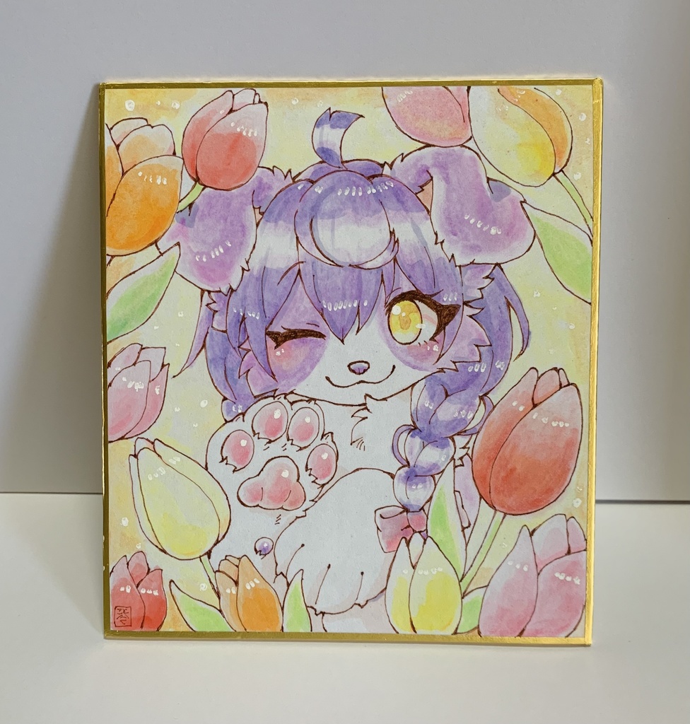 【手描き色紙】コトリタ🌷チューリップ