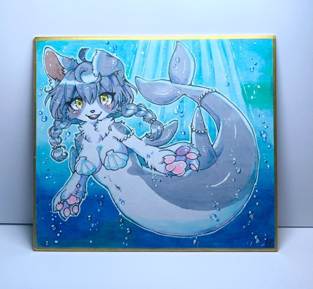 【手描き色紙】シャチコトリタ🐬