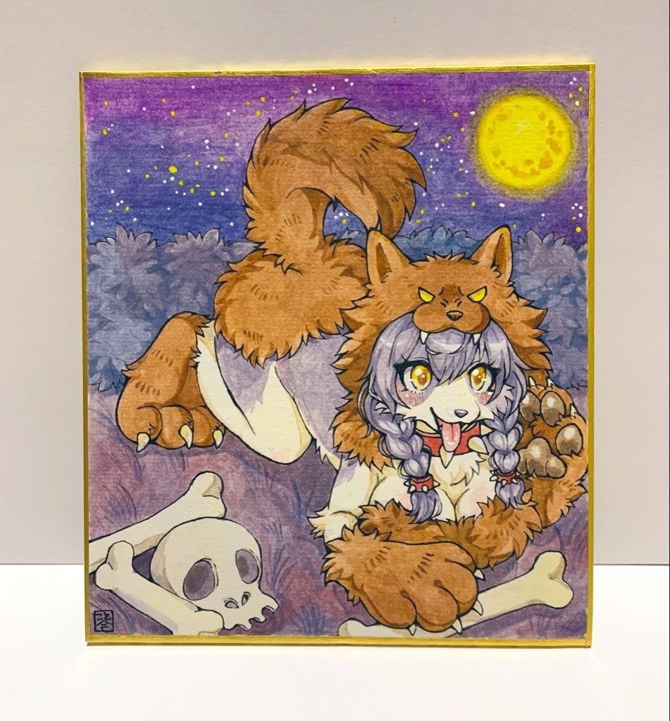 【手描き色紙】ハロウィンコトリタ🐺オオカミ