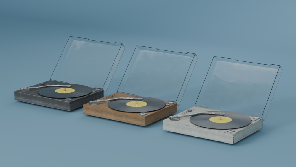 【3Dモデル】レコードプレーヤー 3カラー Blender4.2