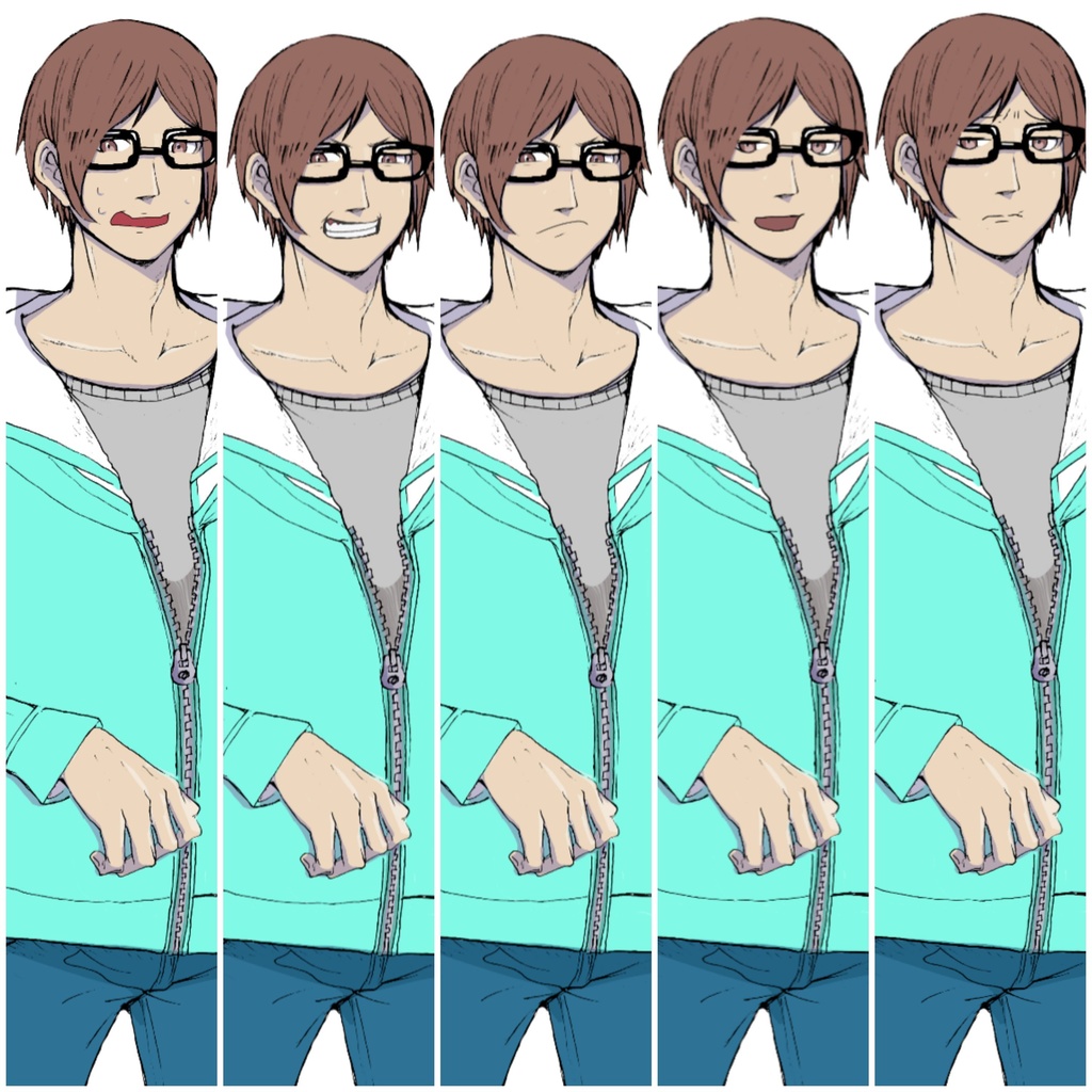 男性立ち絵1 太ももからバストアップまでVer.表情差分18パターン