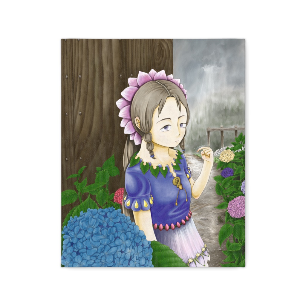 紫陽花と少女〈F3キャンバス〉