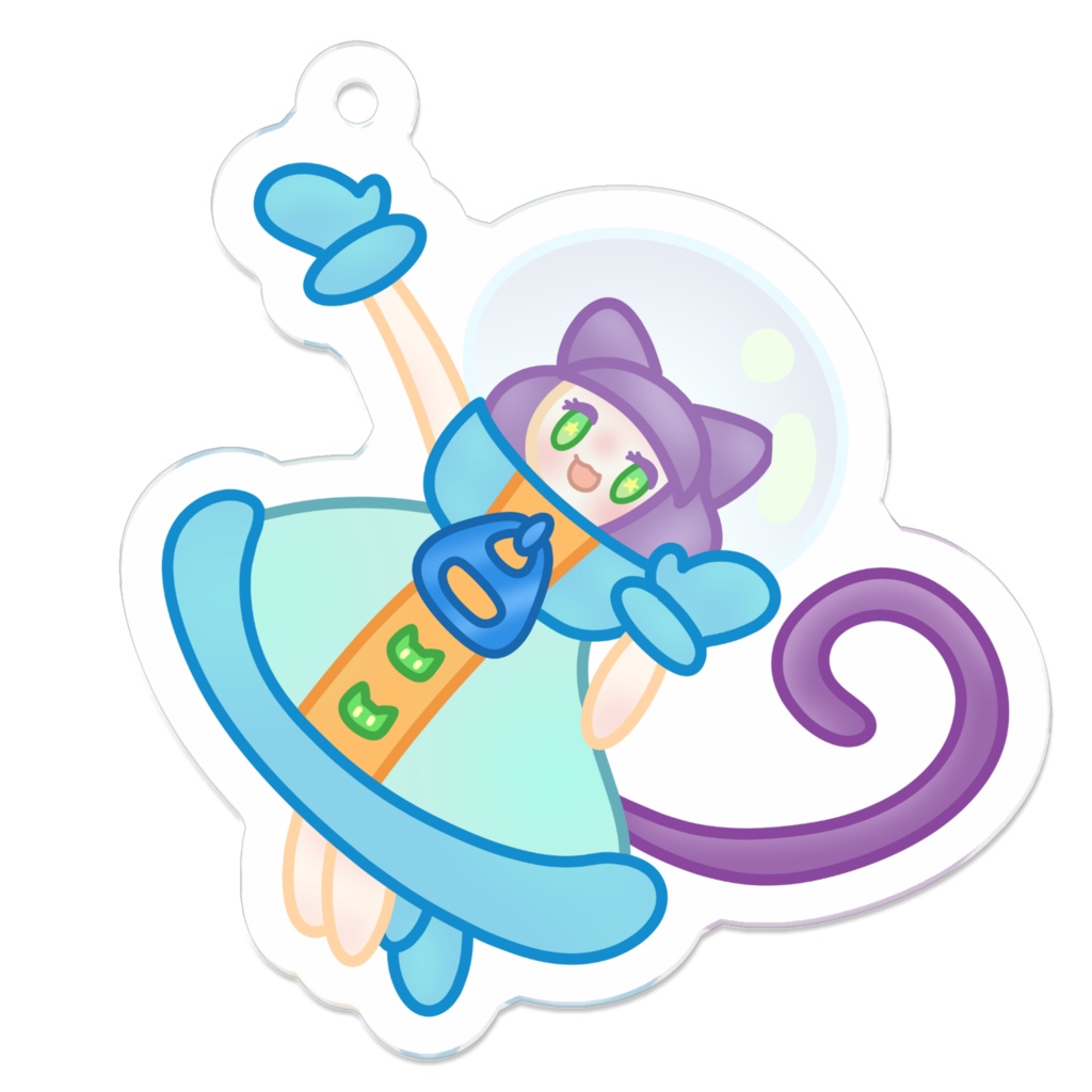 コーティングアクリルキーホルダー にゃんて素敵な宇宙旅行！