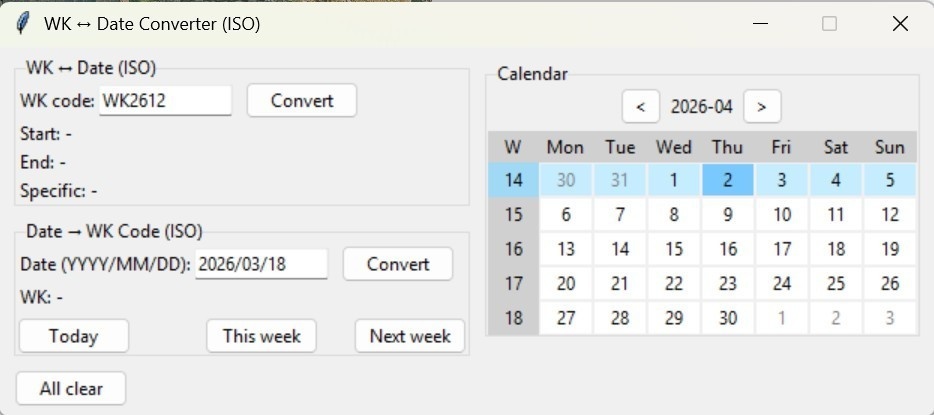 WK週番号⇔日付変換ツール v3|ISO Week Converter for Windows(製造業・生産管理向け)