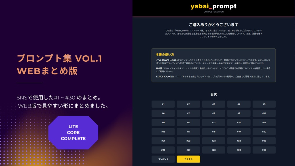 YABAI PROMPT COMPLETE版|AI思考実験室 Vol.1(HTML/PDF/TXT/CSV+マニュアル)
