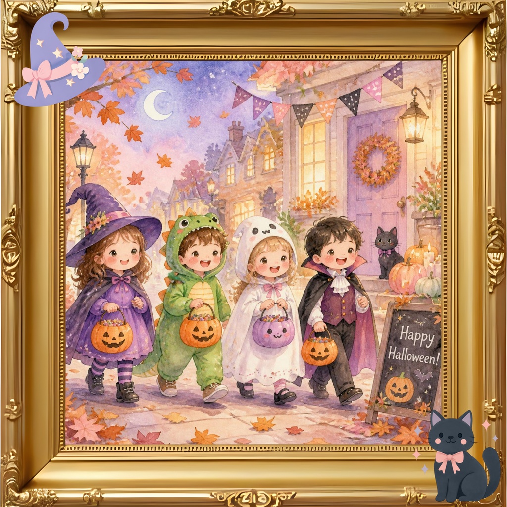 デジタルペーパー ハロウィンナイト 水彩タッチ 5枚セット