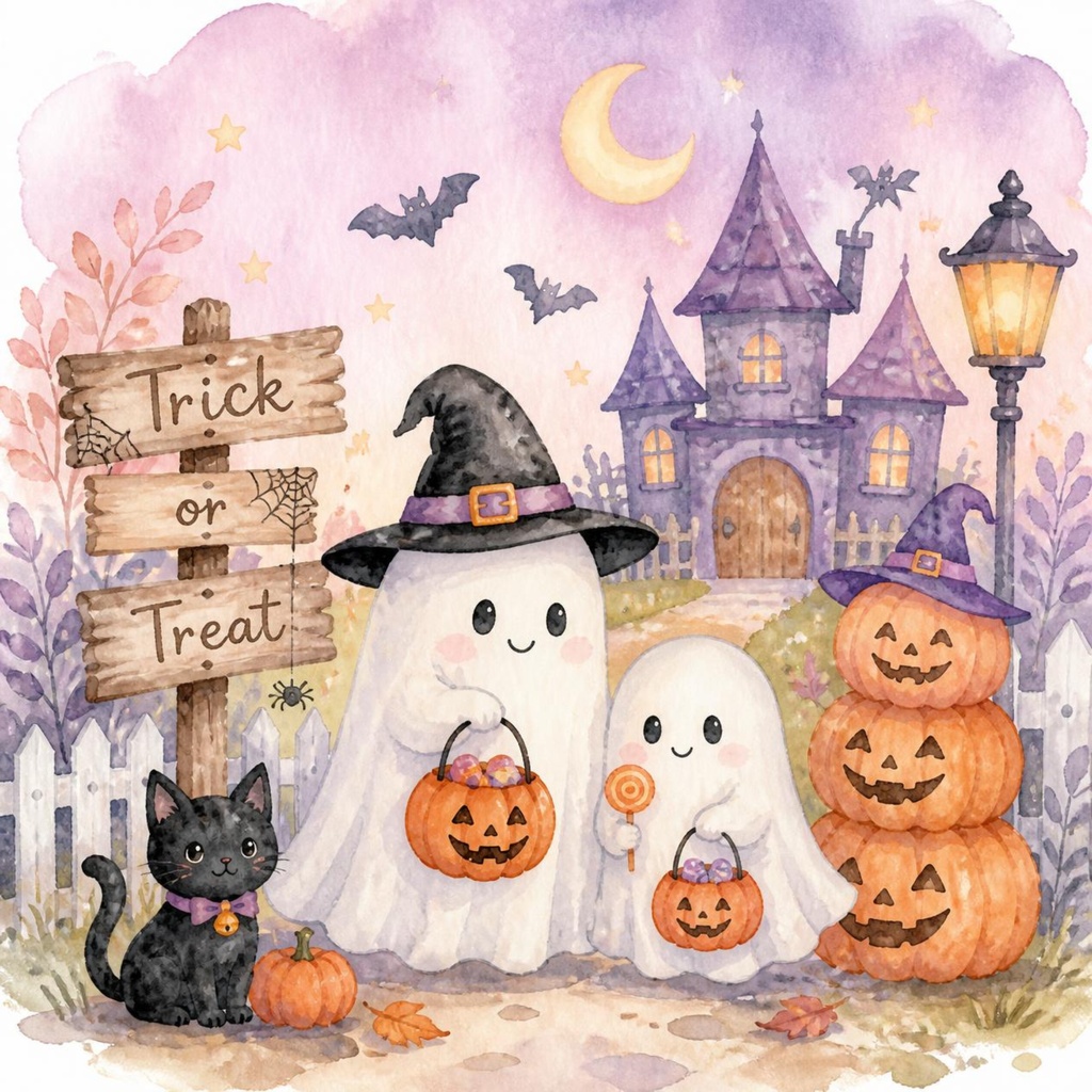 デジタルペーパー ハロウィンナイト 水彩タッチ 4柄5枚セット