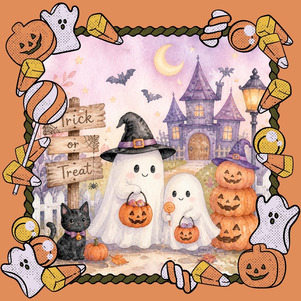 デジタルペーパー ハロウィンナイト 水彩タッチ 5枚セット