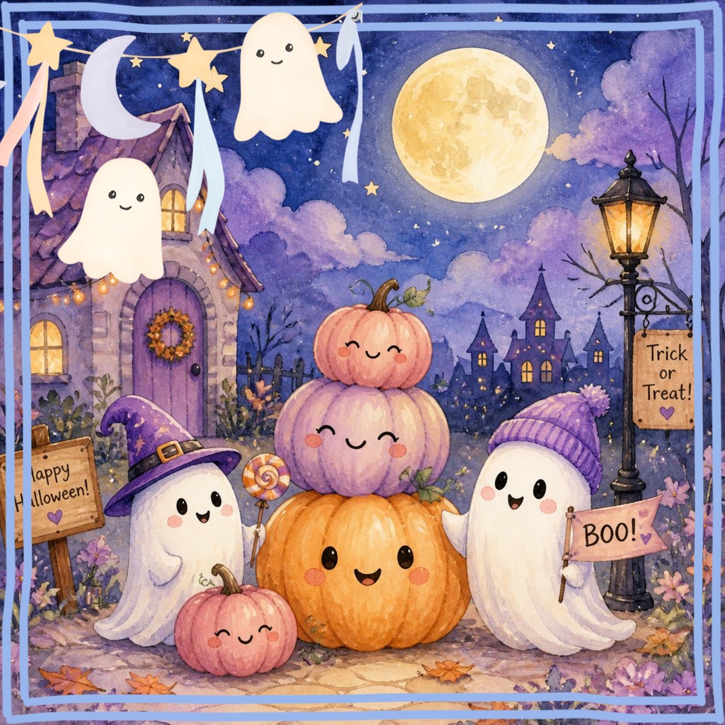 デジタルペーパー ハロウィンナイト 水彩タッチ 5枚セット