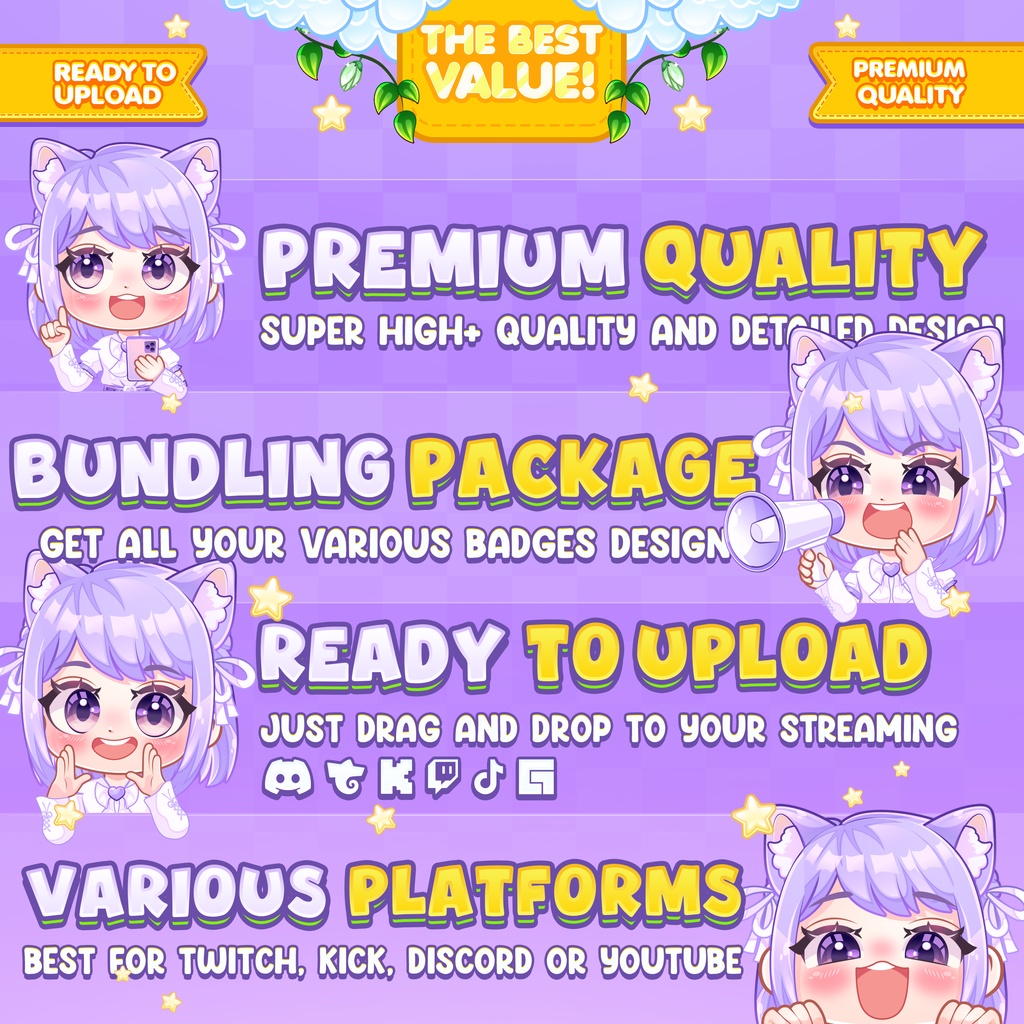 Kawaii Animals Bundle Sub Badges or Bit Badges for Twitch, Discord, Facebook, and Youtube