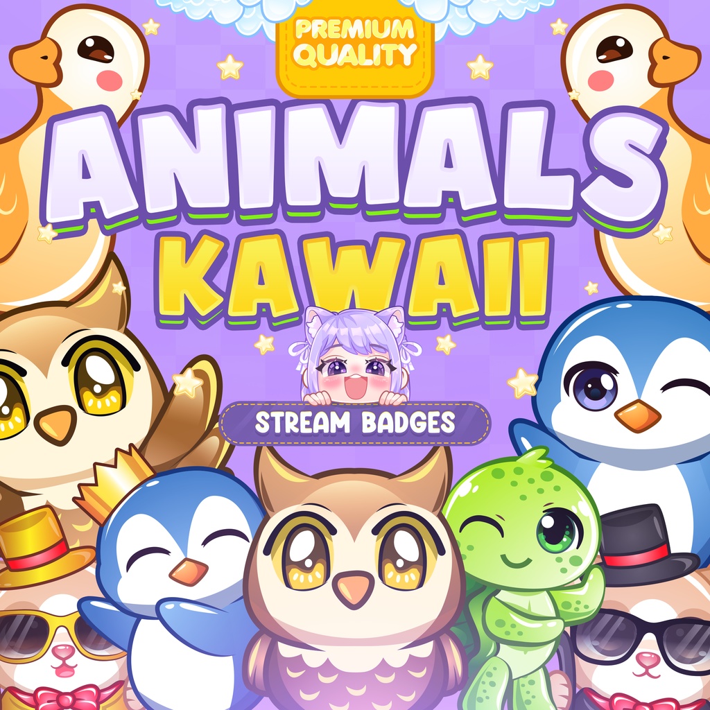 Kawaii Animals  Bundle Sub Badges or Bit Badges for Twitch, Discord, Facebook, and Youtube