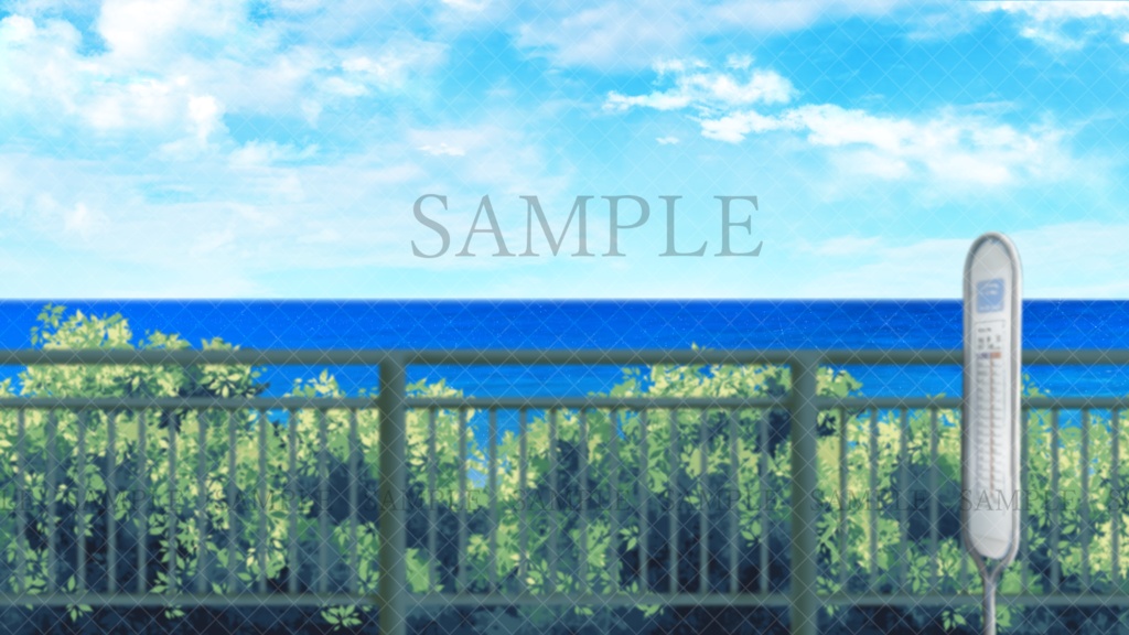 【イラスト背景素材】海の見える高台の歩道【無料版38枚/有料版121枚】