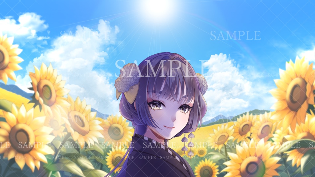 【動画素材】向日葵が揺れる夏の背景【イラスト背景素材】