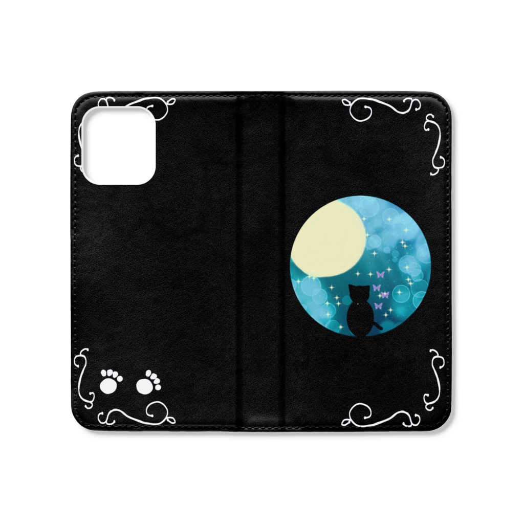 猫と月の手帳型iPhoneケース・カバー