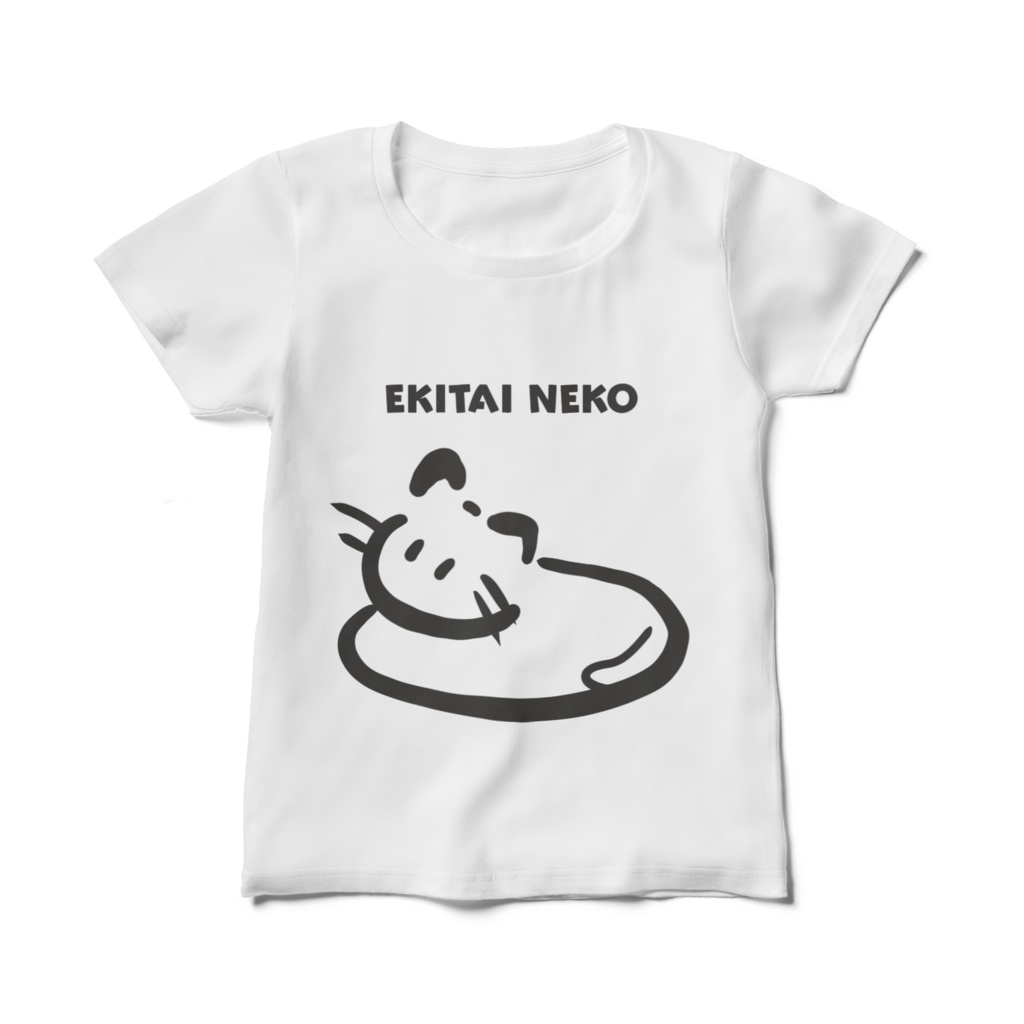 レディース白Tシャツ《ゆるねこ倶楽部》液体ねこ