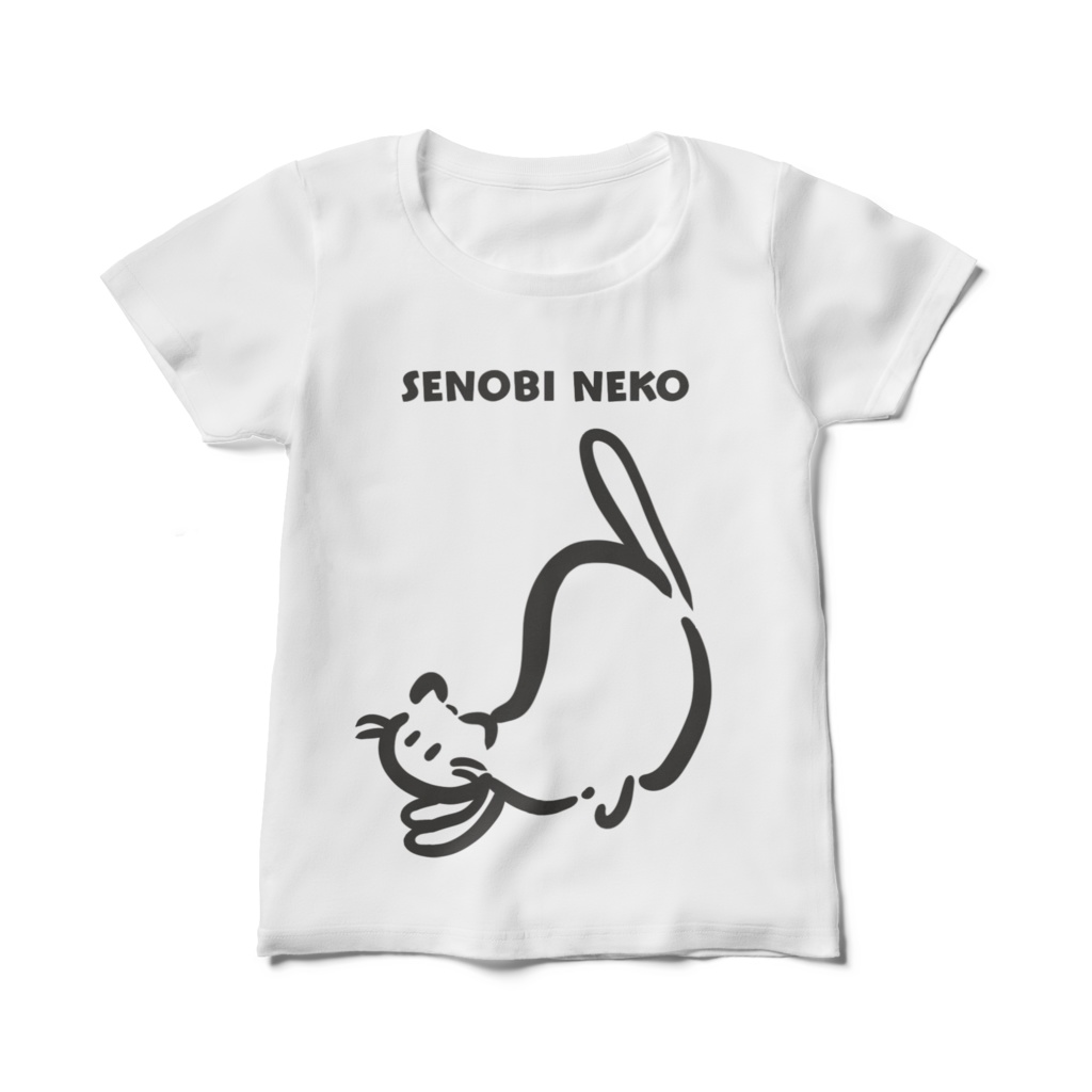 レディース白Tシャツ《ゆるねこ倶楽部》背伸びねこ