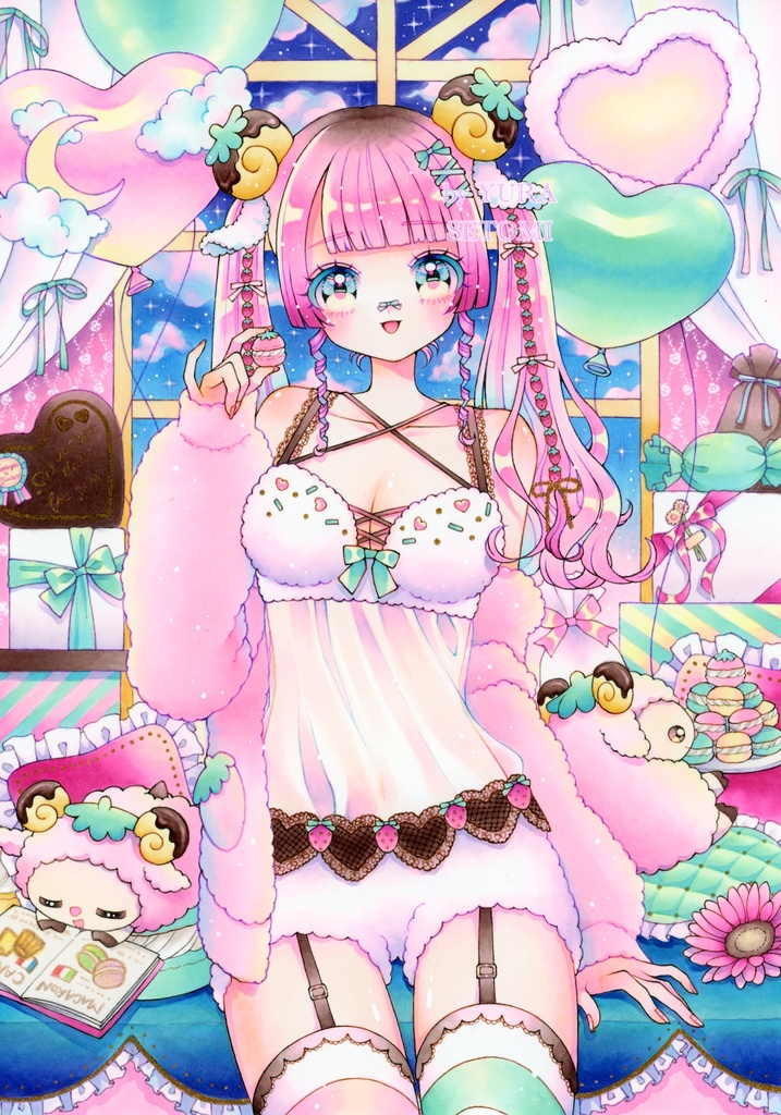 B5サイズ原画🍓🐏「苺ひつじちゃん」