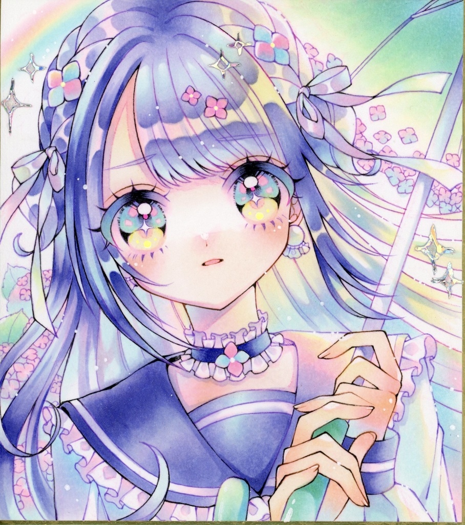 寸松庵サイズ色紙☔️「紫陽花セーラー」