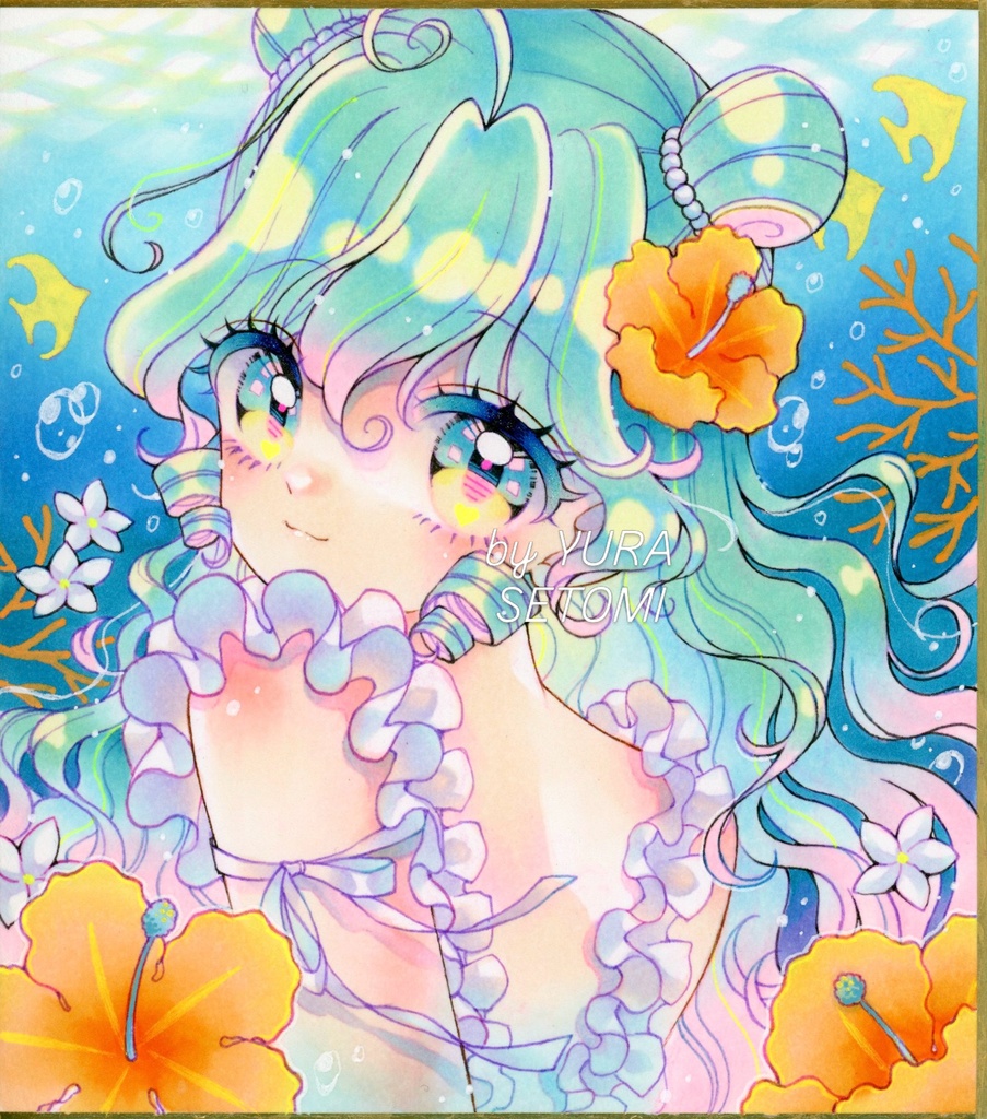 寸松庵サイズ色紙🧜‍♀️「ハイビスカスとマーメイド」