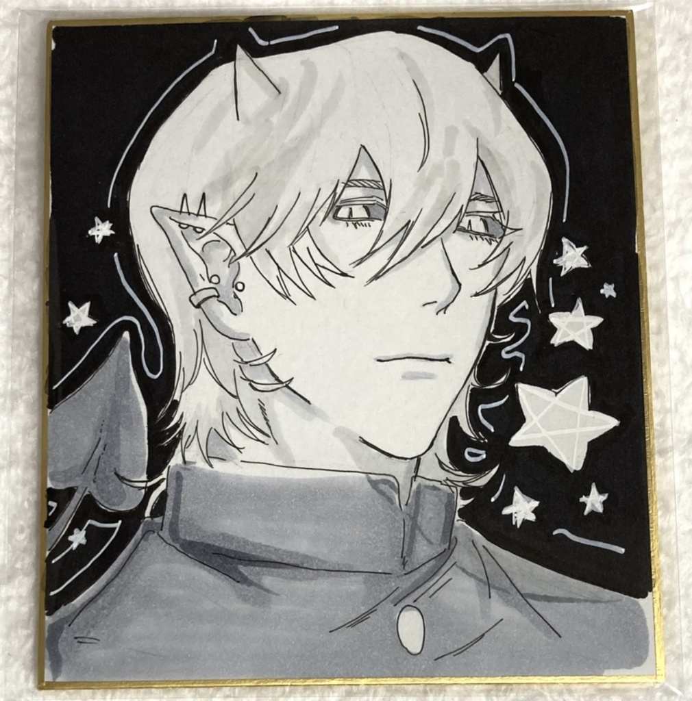 悪魔 手描き色紙