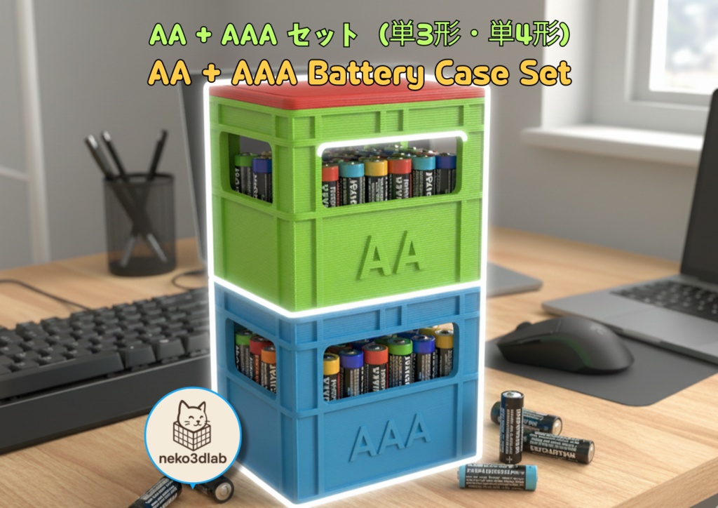 AA + AAA セット(単3形・単4形)-(3D FILE)