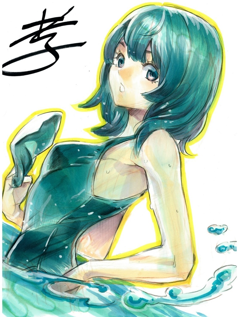 【直筆原画】　水着の少女（オリジナル）　A4