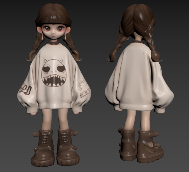 3D プリント用 STL データ｜ツインテール女の子 オーバーサイズスウェット キャラクターモデル