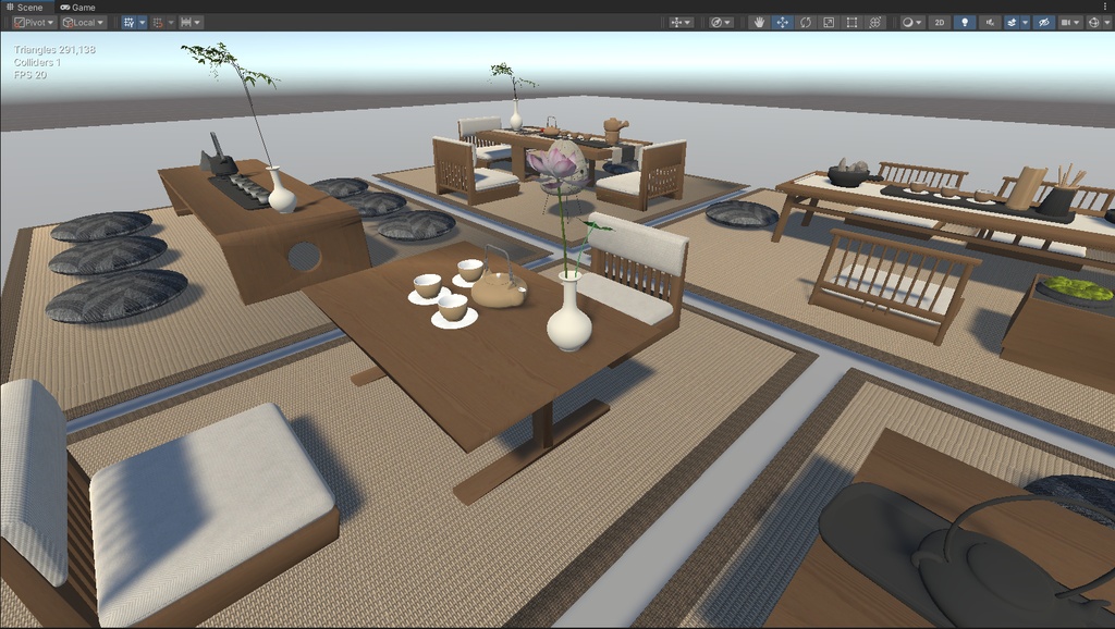 商用利用可・二次販売可 VRChat 和風茶室家具セット 畳・茶道具・ソースファイル付き