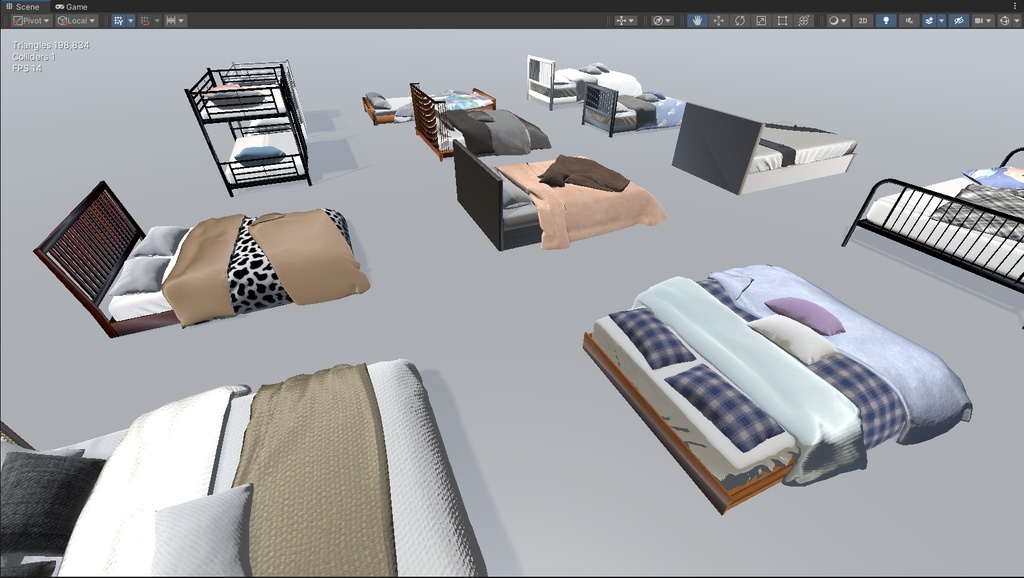 商用利用可・二次販売可 VRChat モダンベッド家具セット 高最適化・ソースファイル付き