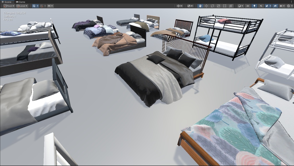 商用利用可・二次販売可 VRChat モダンベッド家具セット 高最適化・ソースファイル付き