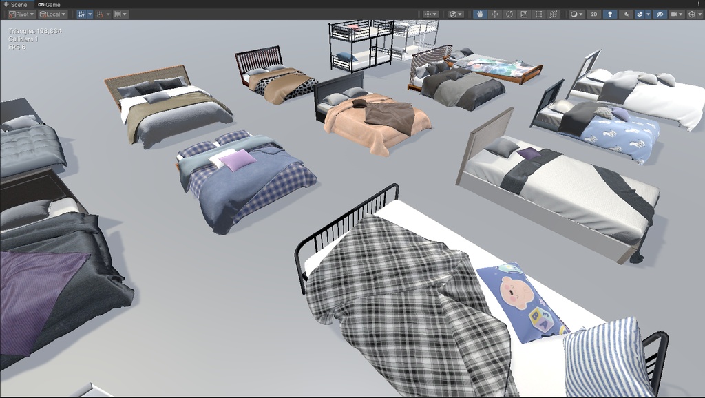 商用利用可・二次販売可 VRChat モダンベッド家具セット 高最適化・ソースファイル付き