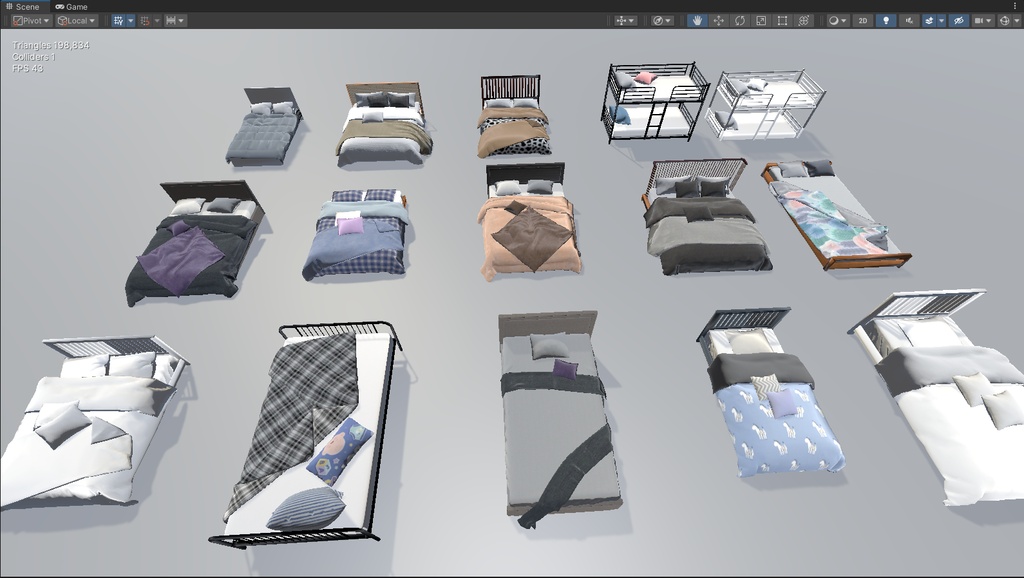 商用利用可・二次販売可 VRChat モダンベッド家具セット 高最適化・ソースファイル付き