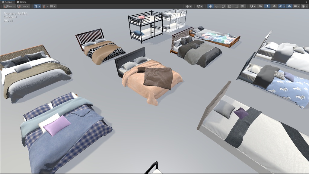 商用利用可・二次販売可 VRChat モダンベッド家具セット 高最適化・ソースファイル付き