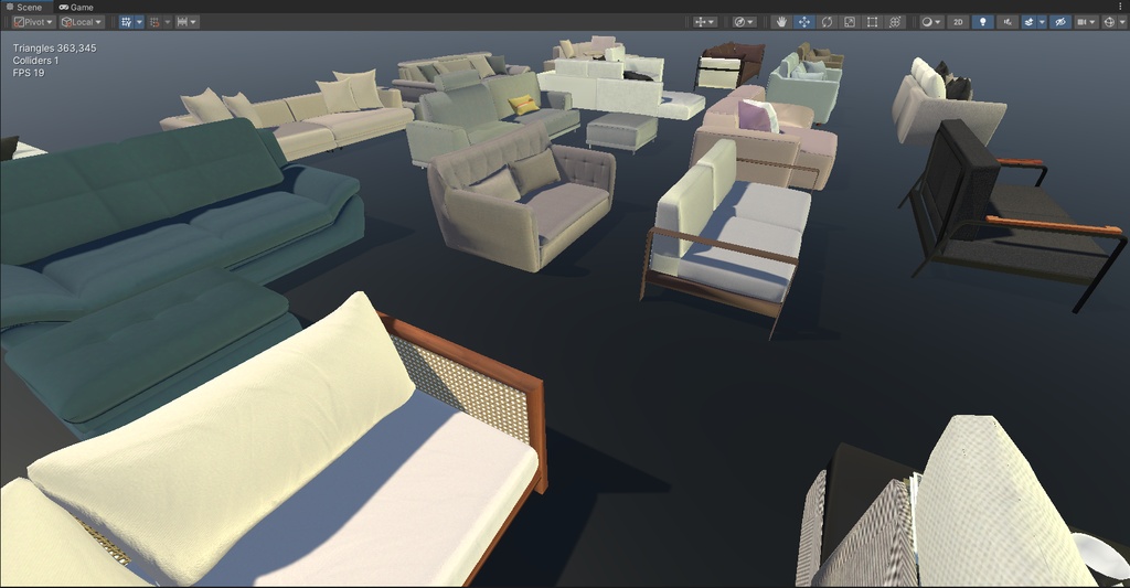VRChat モダンソファ家具セット 多種スタイル・ソースファイル付き