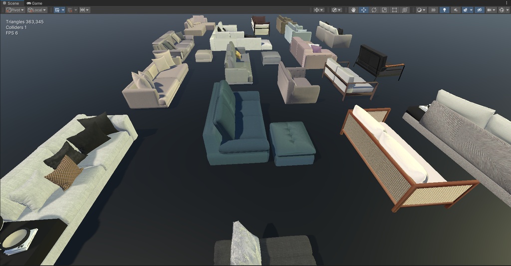 VRChat モダンソファ家具セット 多種スタイル・ソースファイル付き