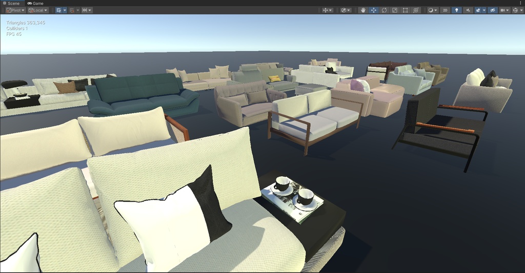 VRChat モダンソファ家具セット 多種スタイル・ソースファイル付き