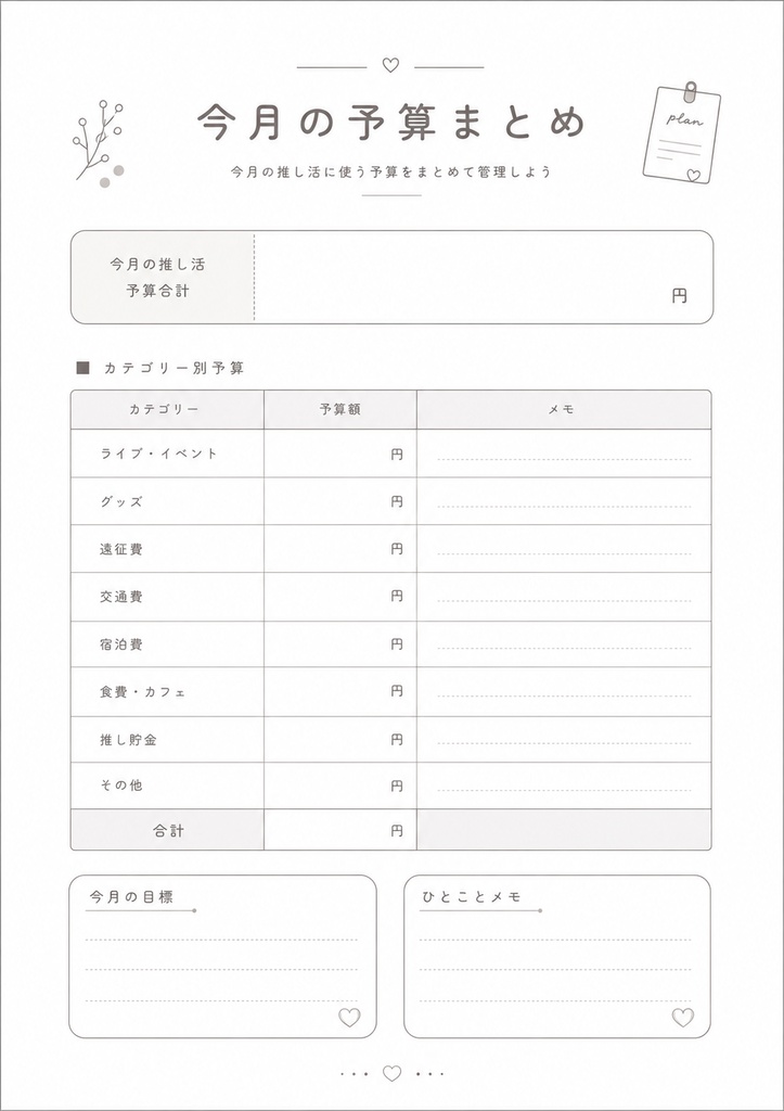 推し活家計簿|GoodNotes対応|印刷OK|11ページPDFプランナー