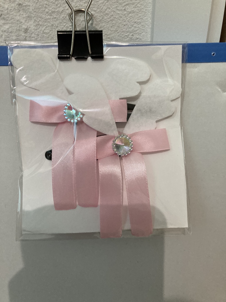 羽つきリボン　パッチンどめ（ピンク）