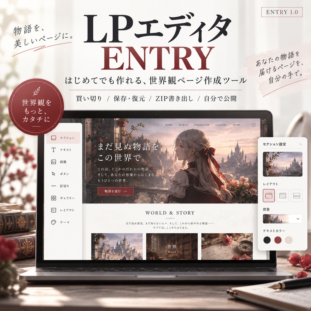LPエディタ ENTRY｜はじめてでも作れる、世界観ページ作成ツール