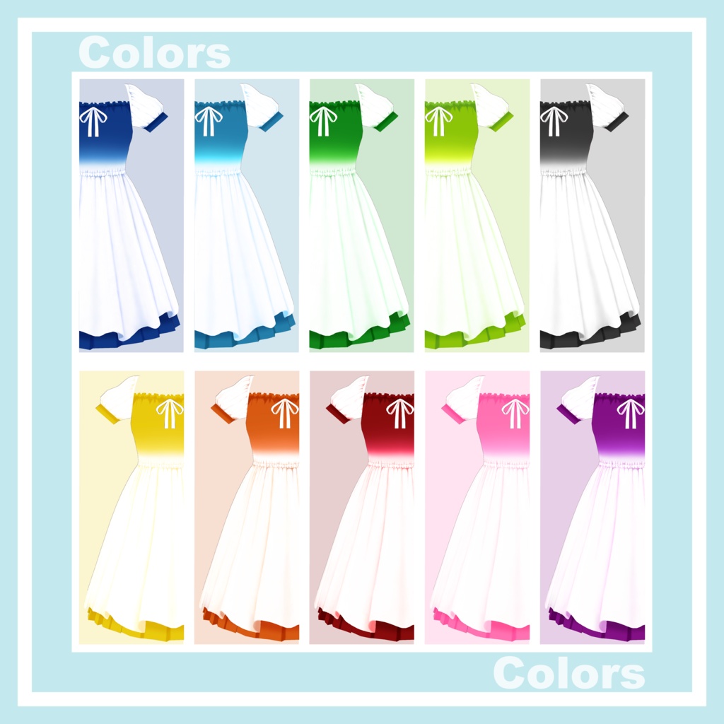 【VRoid】単色グラデワンピース(+リボン)【全10色】