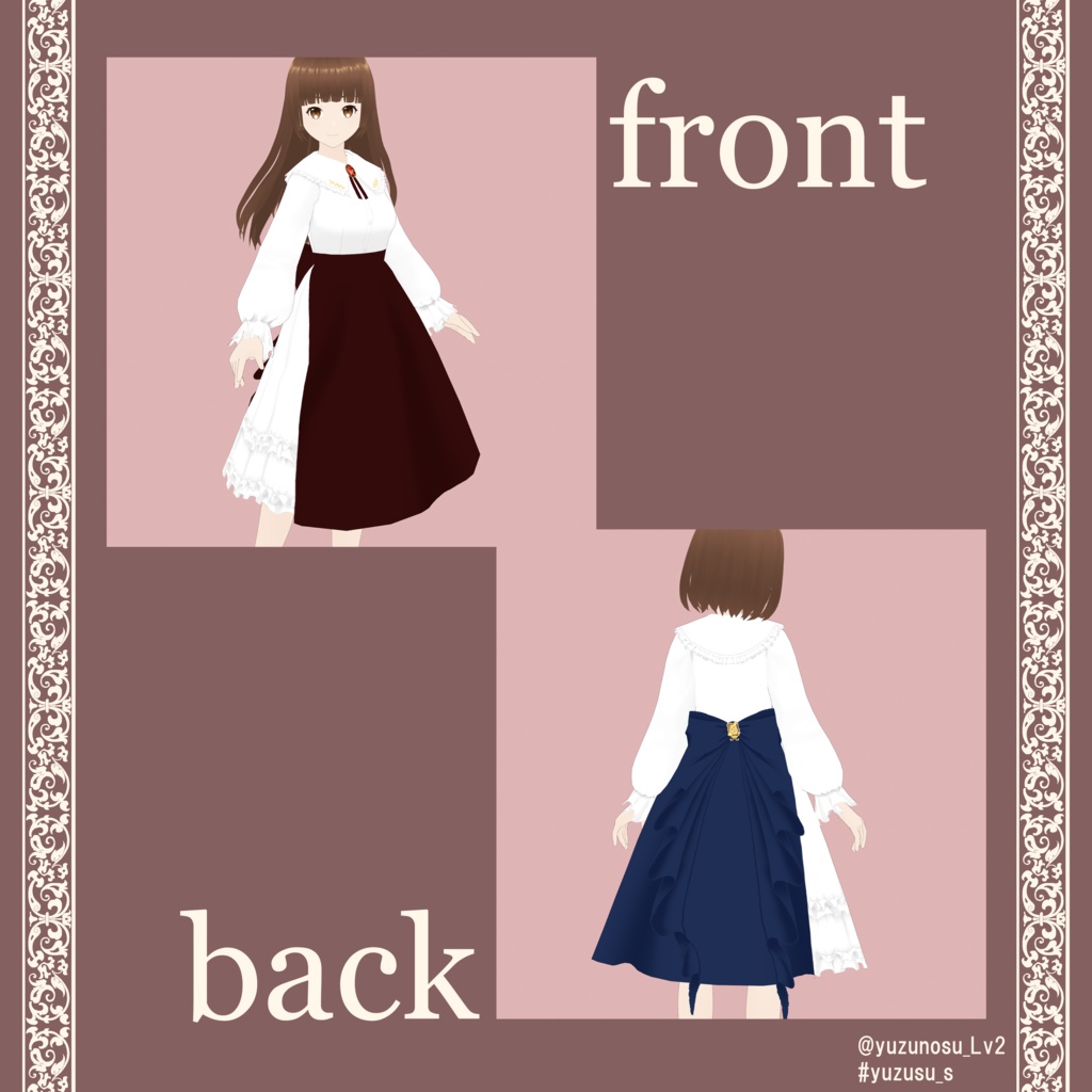 【VRoid】フリルブラウスワンピース*frilly blouse dress【8colors】
