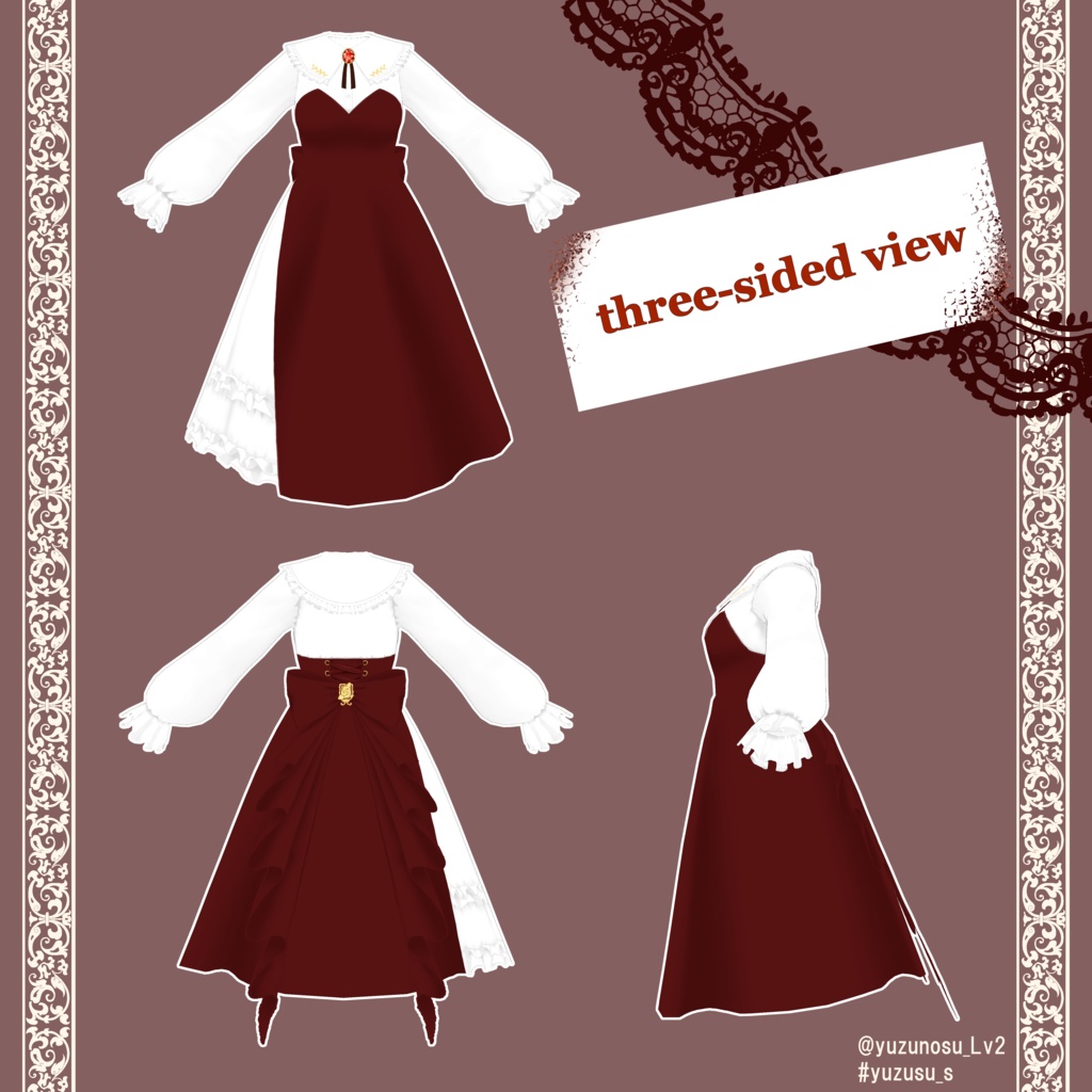 【VRoid】フリルブラウスワンピース*frilly blouse dress【8colors】