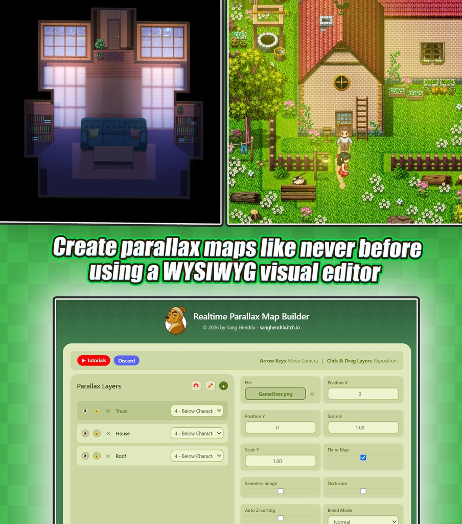 「Hendrix Realtime Parallax Map Builder」 (RPGツクールMZ)