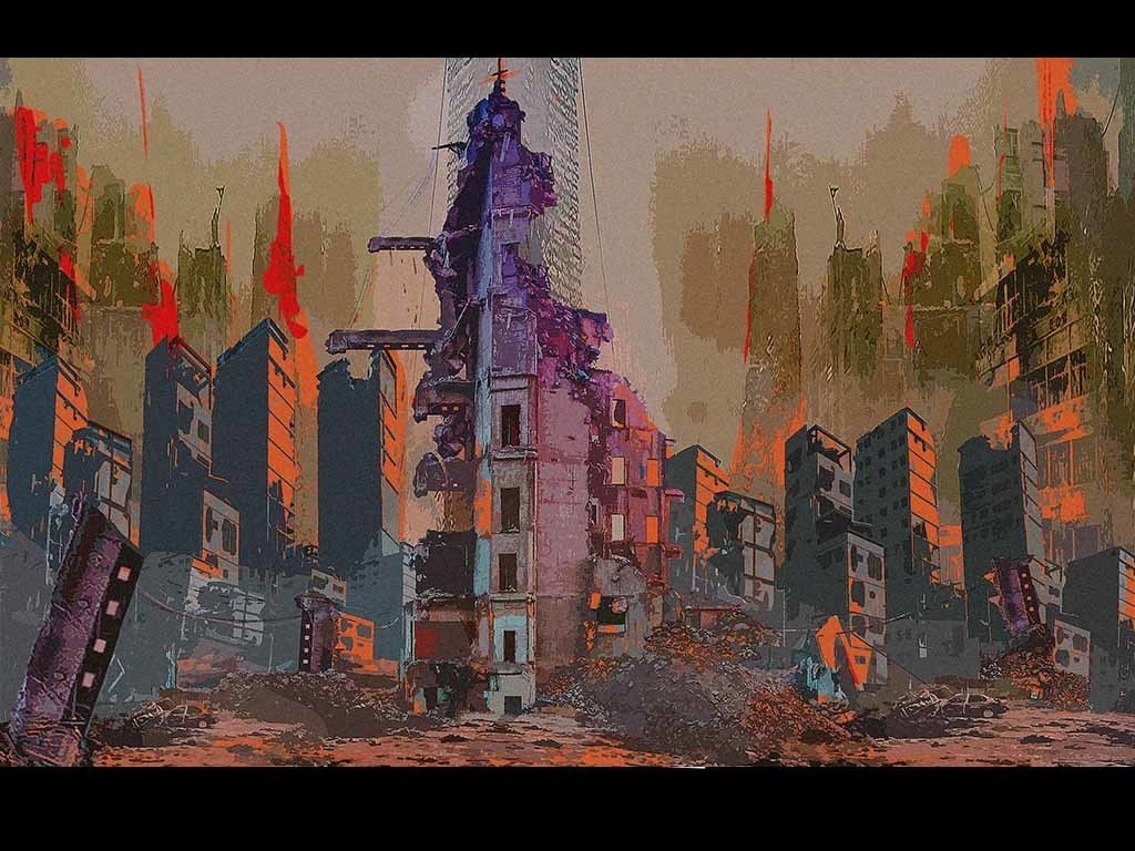 背景素材 廃屋の塔