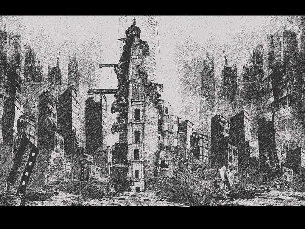 背景素材 廃屋の塔