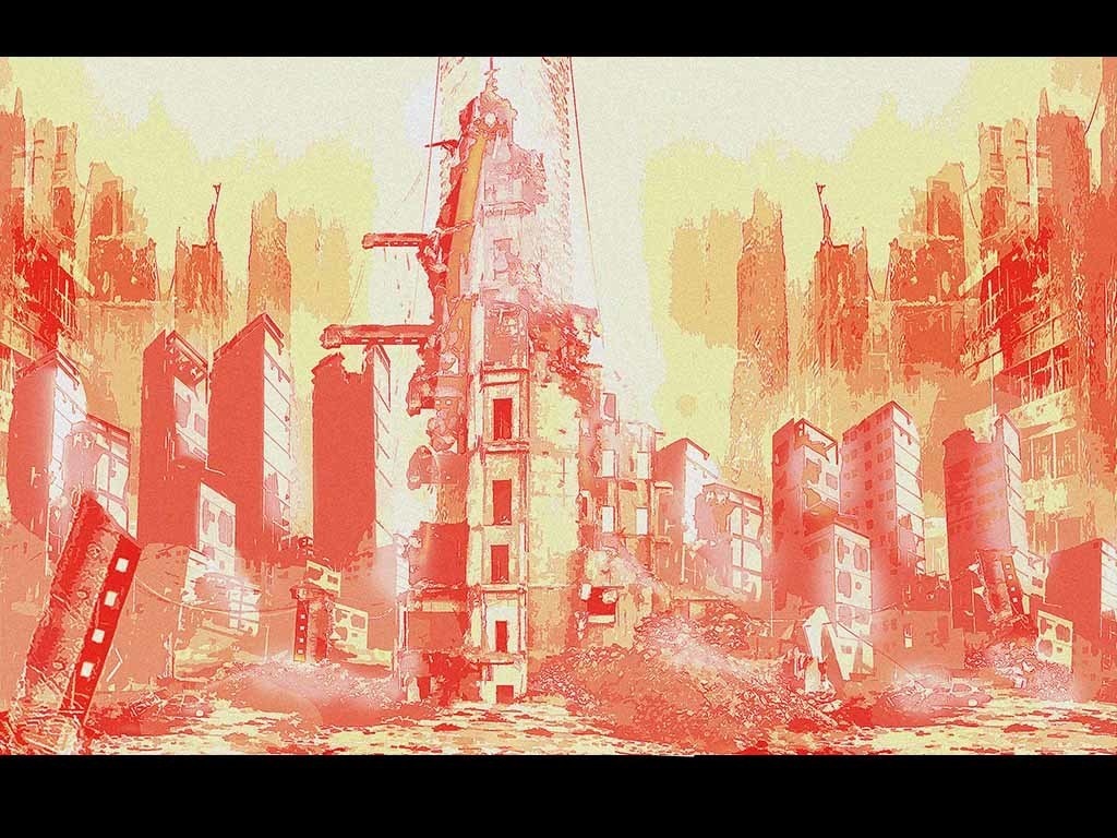 背景素材 廃屋の塔