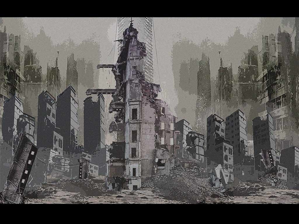 背景素材 廃屋の塔