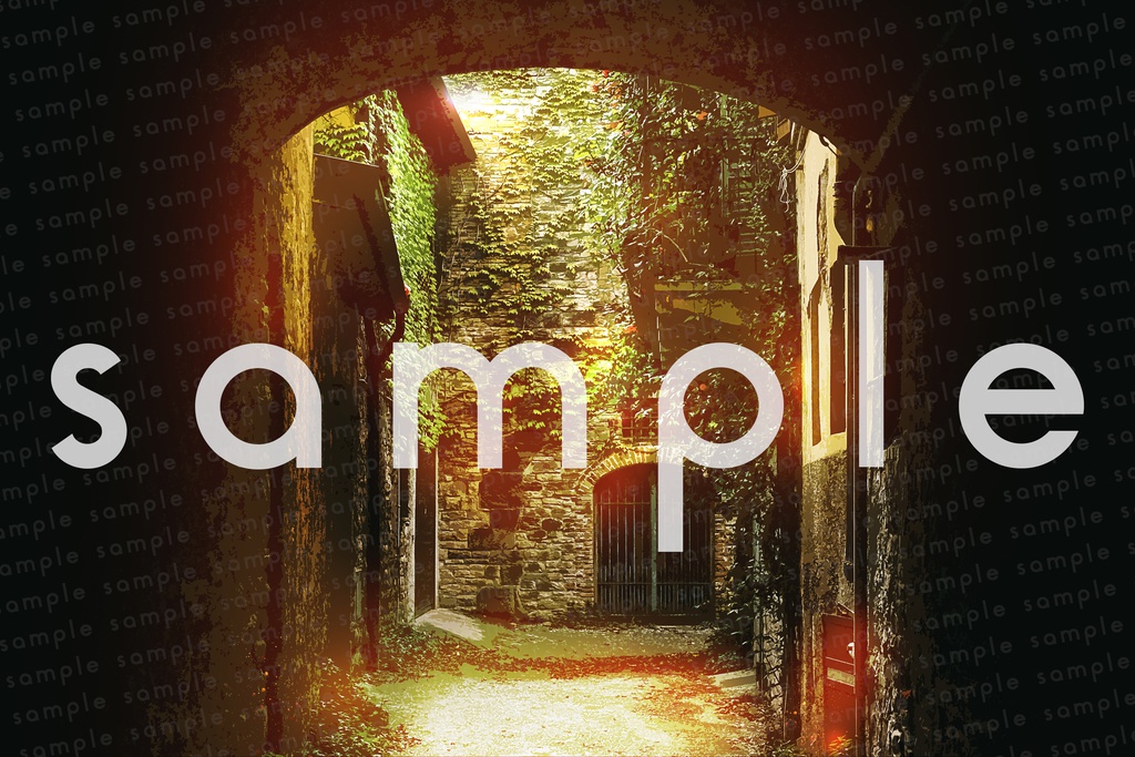 イラスト素材 小路 (朝昼夜)